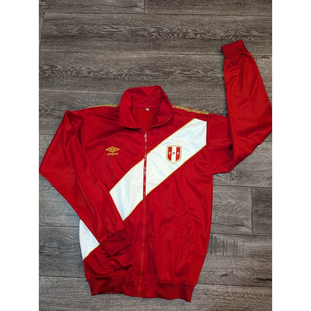 Umbro Peru National Team FPF Soccer Track Jacket Red White Sash Mens Medium